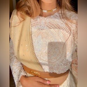 The PRETTIEST, most Elegant Lengha! White and ivory lengha with pearl work.